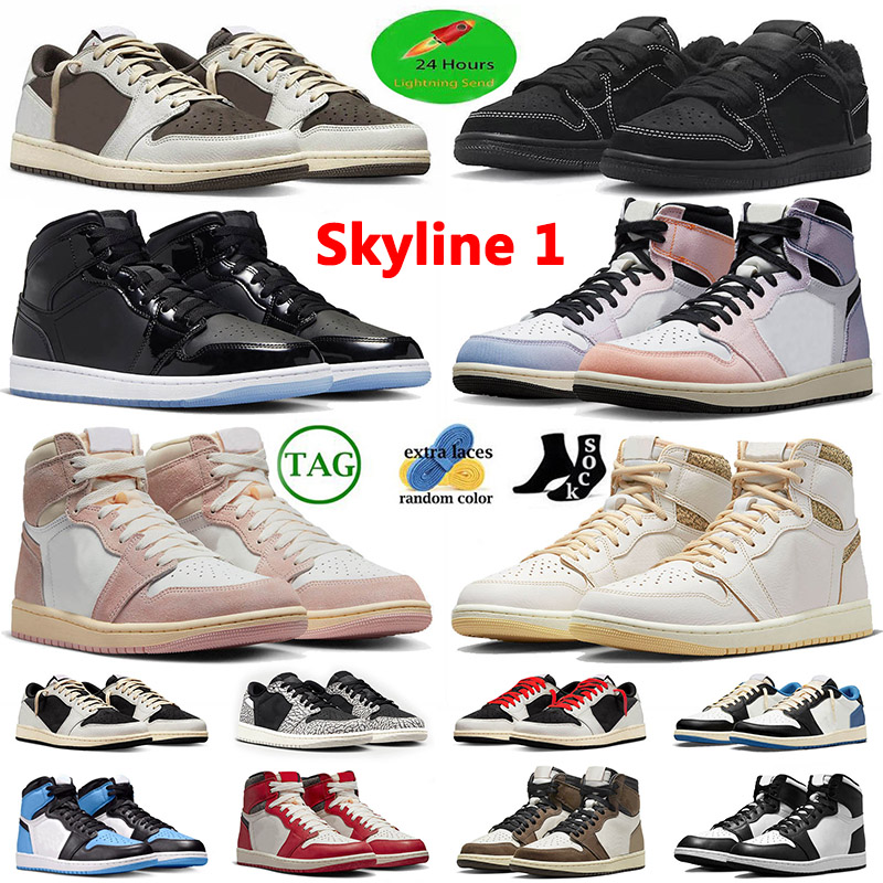 

CRAFT 1 High OG Black White Basketball Shoes Jumpman Skyline 1s Washed Pink Low Ts x Reverse Mocha Black Phantom Mens Women Sneakers Trainers Space Jam, 35