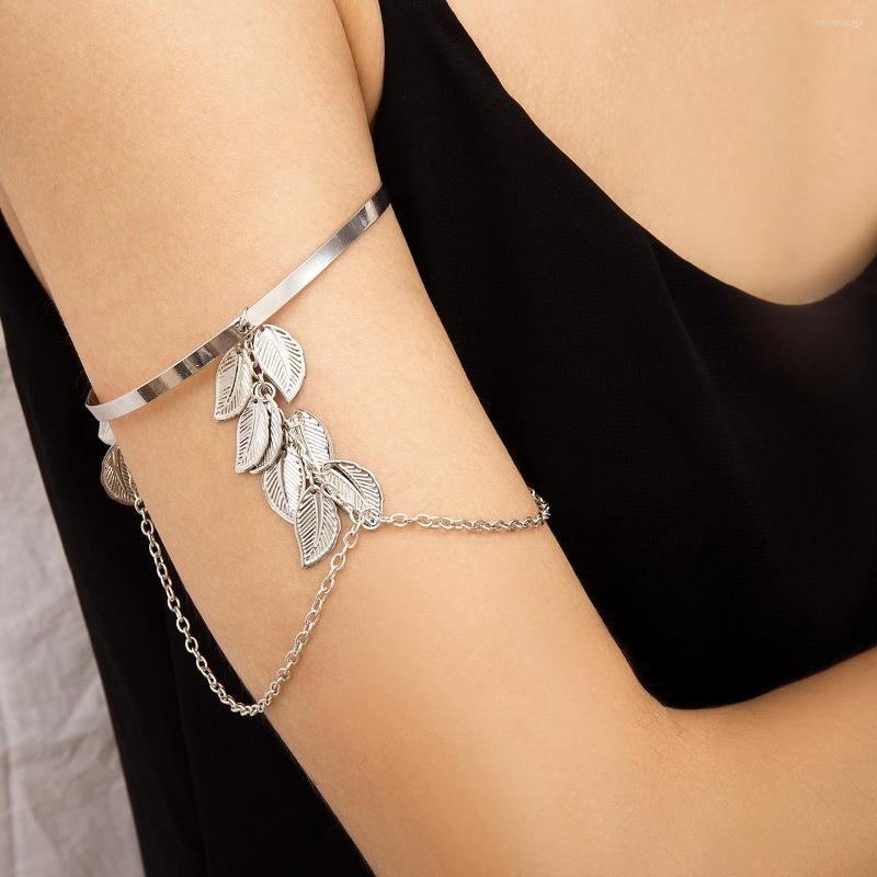 

Bangle Bohemian Leaf Charm Upper Arm Bracelet Metal Leaves Tassel Pendants Cuff Bracelets For Women Fashion Jewelry