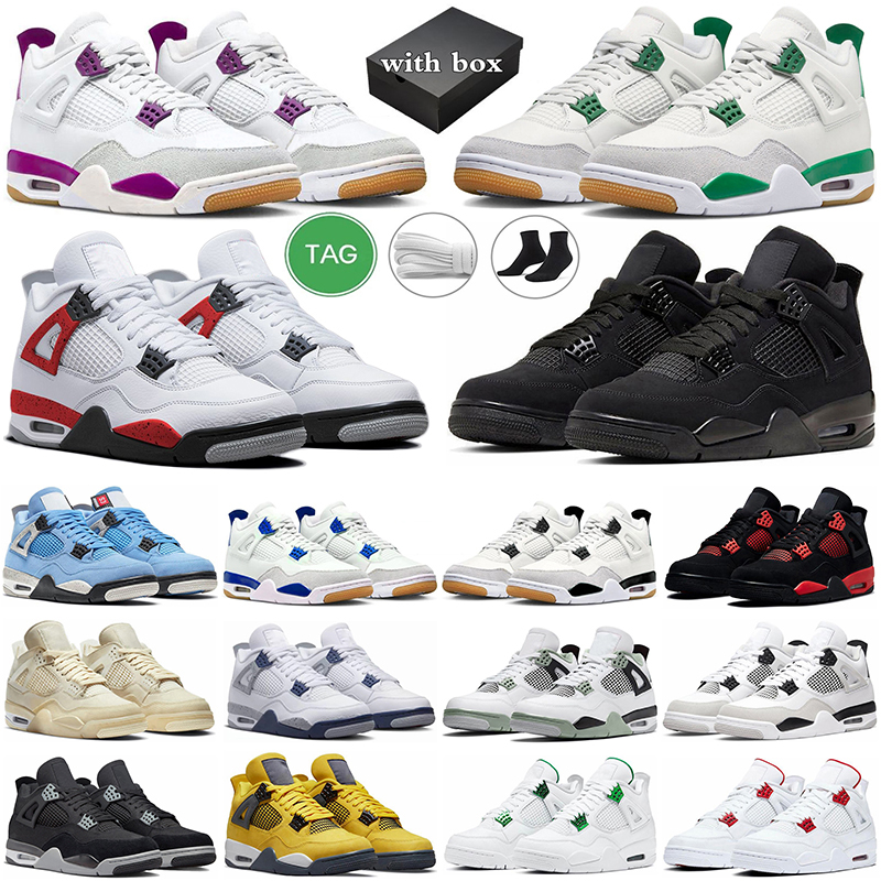 

With Box 4 Basketball Shoes Men Women Jumpman 4s Pine Green Black Cat Purple Sapphire Red Cement White Cement Military Black Seafoam Mens Trainers Outdoor Sneakers, 29