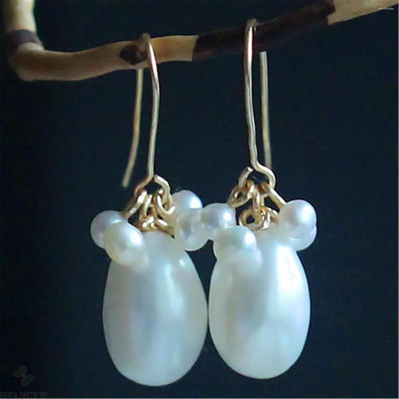 

Dangle Earrings 10-11mm White Baroque Pearl Earring 18k Ear Drop Hook Accessories Women Fashion Cultured Flawless Jewelry Gift