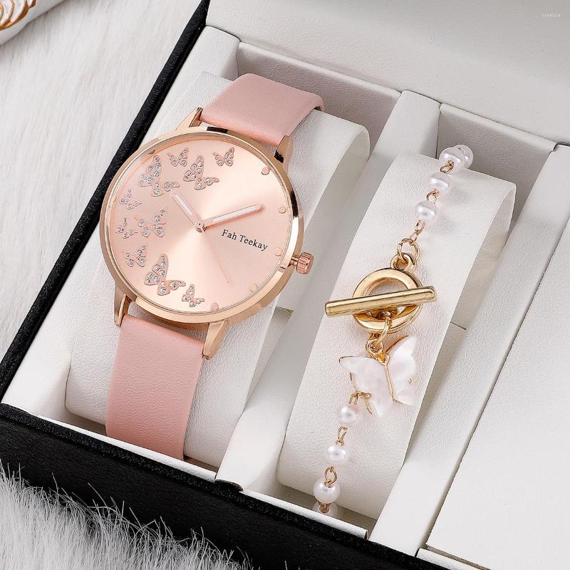 

Wristwatches Luxury Ladies Bangle Quartz Watch Rose Leather Sport Strap Fashion Butterfly Bracelet Relogio Montre Femme Gift, White watch