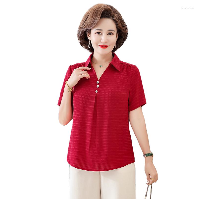 

Women's Blouses Elegant Turn Down Collar Blouse Short Sleeve Red Shirts Office Lady Tops Women Casual Loose Fashion Woman, Sky blue