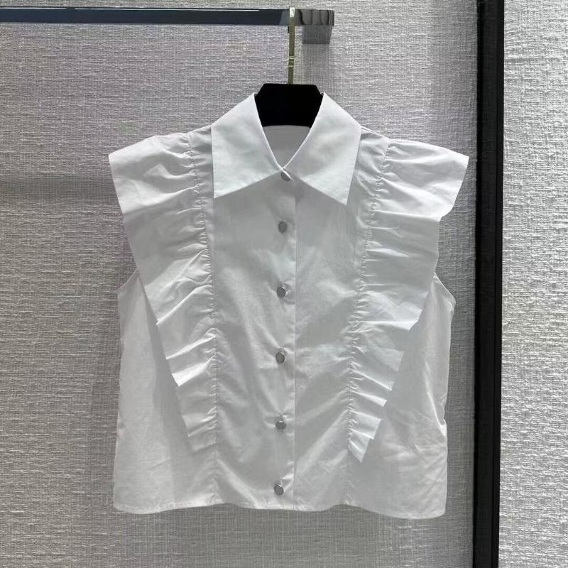 

Women's T Shirts Fashion Turn-down Collar Ruffles Short Sleeve Cotton T-shirt Women Single Breasted Loose Casual Tops, White