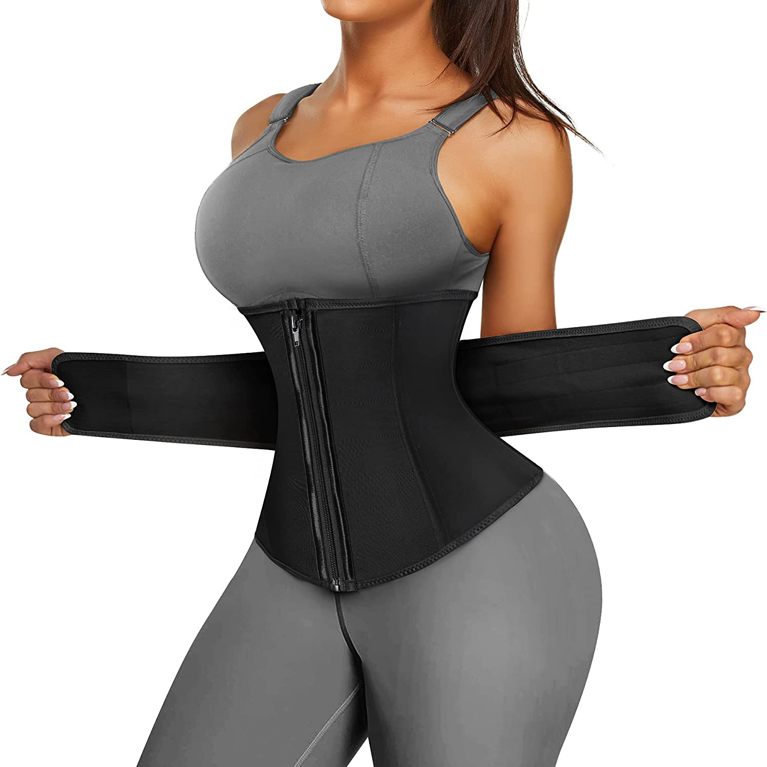 

Women' Shapers Latex Waist Trainer Body Shapewear Women Zipper Cincher Sport Girdle Corset Tummy Control Trimmer Shaper Slimming Belly Sheath 230509, Q608 black