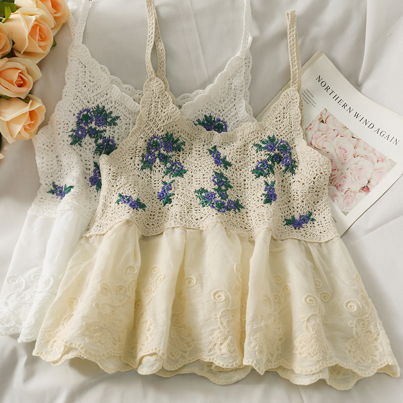 

Camisoles Tanks Knitted tops for women colorblock tank top woman patchwork embroidered camisole off shoulder sleeveless tanke tops ins 230508, Apricot