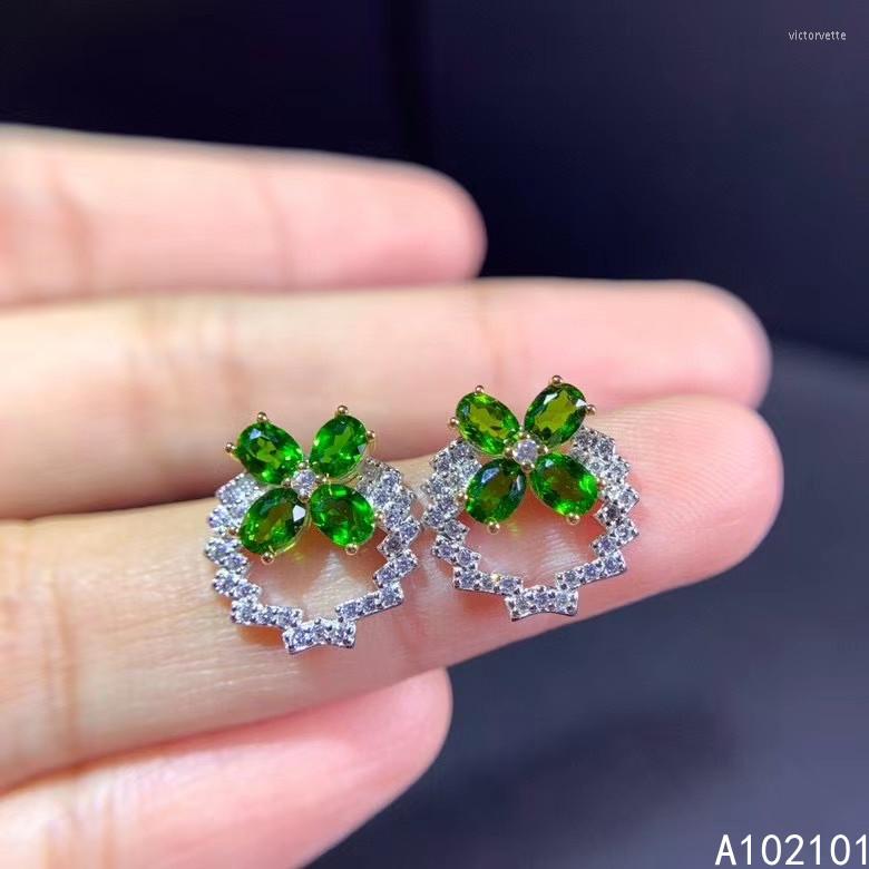 

Stud Earrings KJJEAXCMY Fine Jewelry 925 Silver Natural Diopside Girl Lovely Ear Support Test Chinese Style With Box