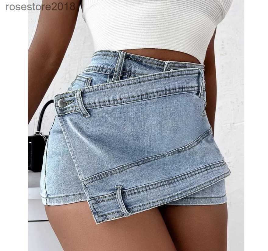 

Women's Shorts High Wiast Denim Irregular Skirt Women Sexy Girl Female Anti-Glare Short A line Skirts plus size S-5XL, Navy blue