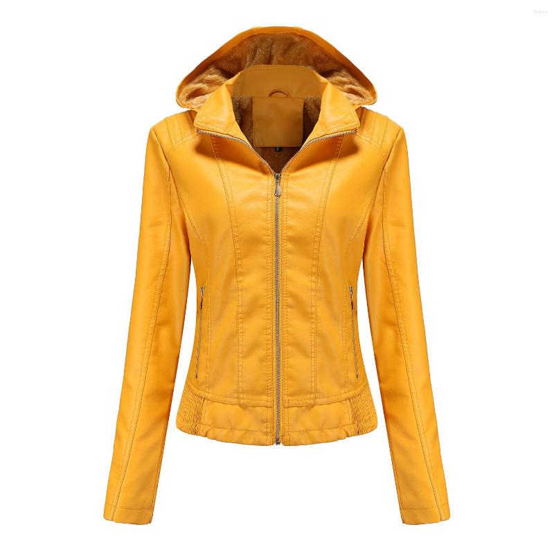 

Women's Jackets Fashion Women Casual Hooded Plush PU Leather Motorcycle Jacket Office Lady Autumn Winter Clothes Zipper Coat Girl Party Gift, Black