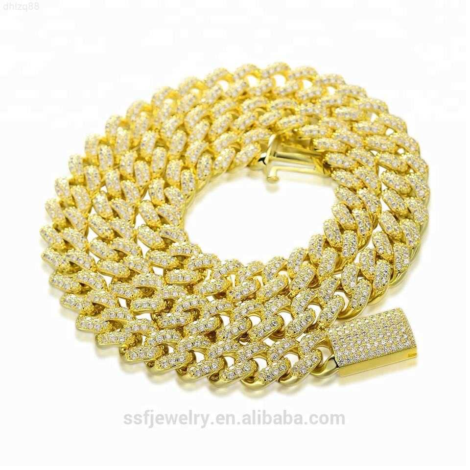 

Iced Out 18k Gold 925 Sterling Silver Jewelry Micro Pave Miami Luxury Mens Ladies Gothic Cuban Link Chain Necklace