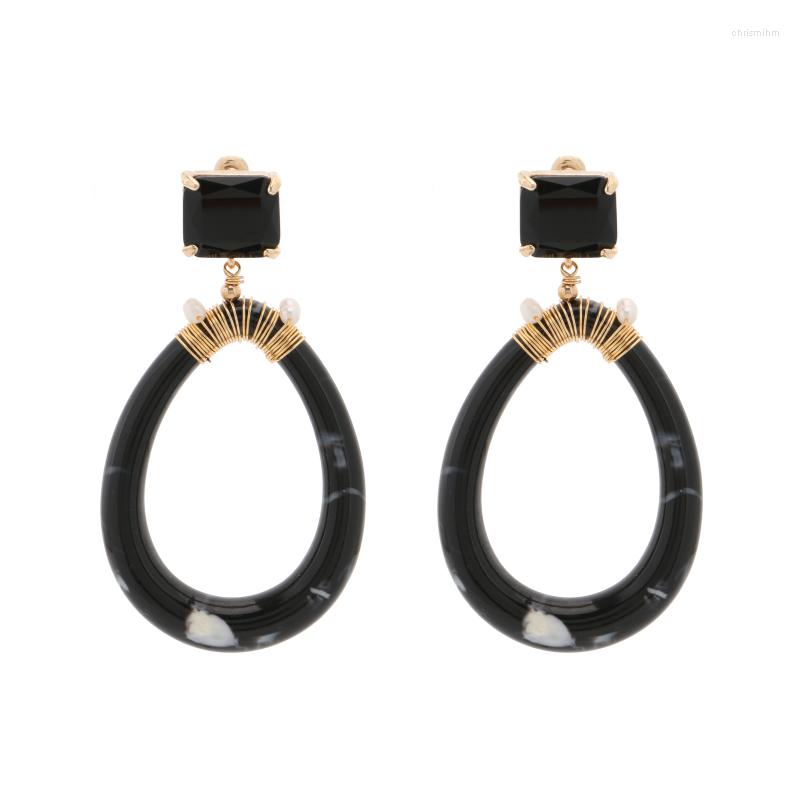 

Dangle Earrings Badu Statement Black Acrylic Drop Vintage Square Crystal Big For Women Fashion Jewelry Wholesale