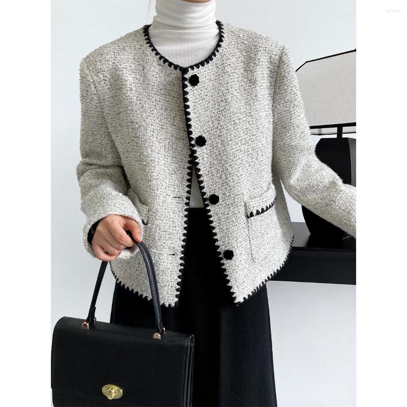 

Women' Jackets Tweed Jacket Women Fall Winter French Vintage Woolen Outwear Female Casual Coats, Gray