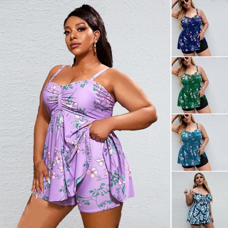

Women's Swimwear 1 Set Women's Swimsuit Suit With Chest Pad No Underwire Large Size Skin-touch Soft Pool Wearing Polyester Print Design, Blue