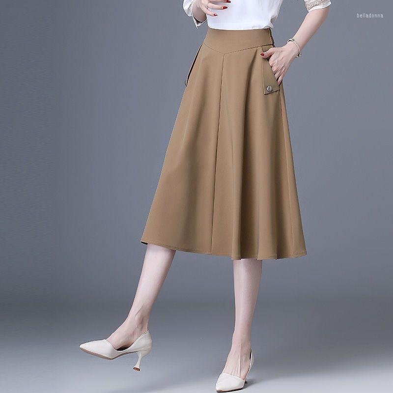 

Skirts Casual Skirt 2023 Spring Pocket A-line Half Length Dress Mid Style Versatile Elastic Waist Female, Khaki