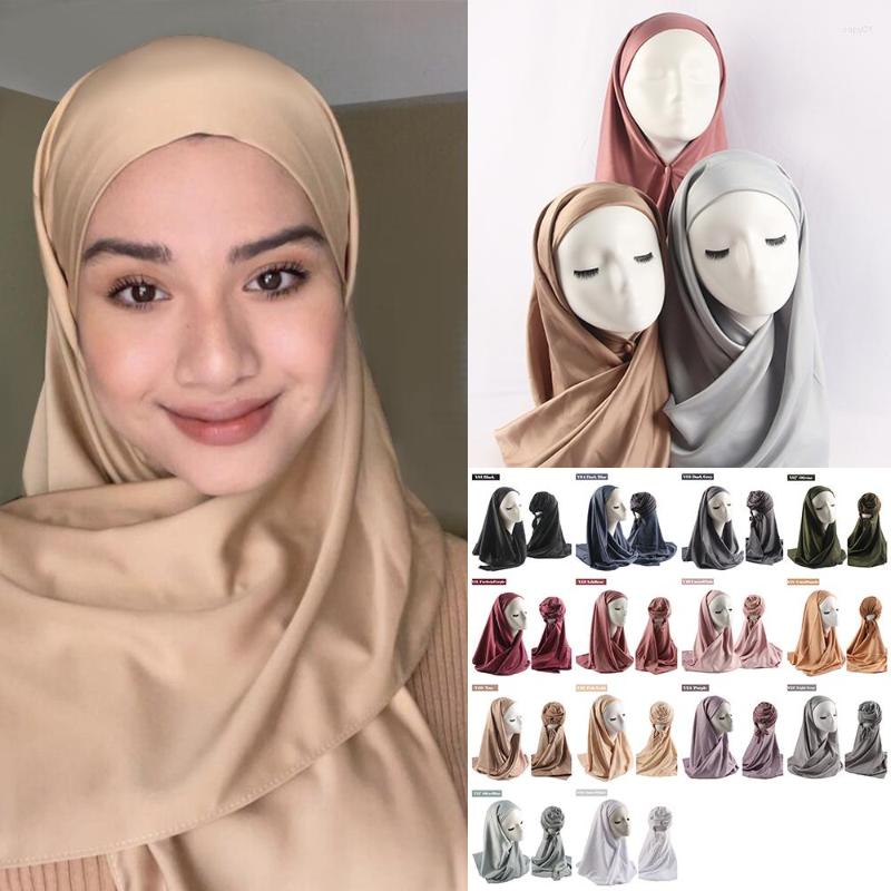 

Scarves 110 110cm Muslim Women Matte Satin Hijab With Cap Sqaure Silk Scarf Inner Shawl For Ladies Islam Clothing Headscarf