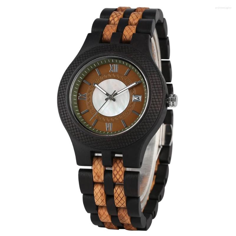 

Wristwatches Classic Quartz Watch For Men Practical Luminous Function Full Wooden Watches Women Elegant Calendar Wood Wristwatch Man, Brown
