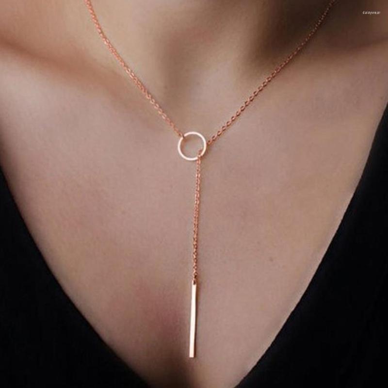 

Pendant Necklaces Circle Stainless Steel Necklace For Women Jewelry Rose Gold Color Long Fashion Birthday Present