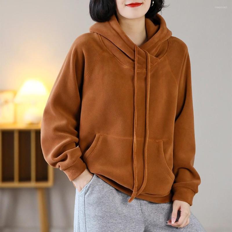 

Women's Hoodies Winter Spring Warm Velvet Sweatshirts Women Thickened Hooded Coats Casual Loose Pocket Hoodie Drawstring Pullovers Moletom, Black