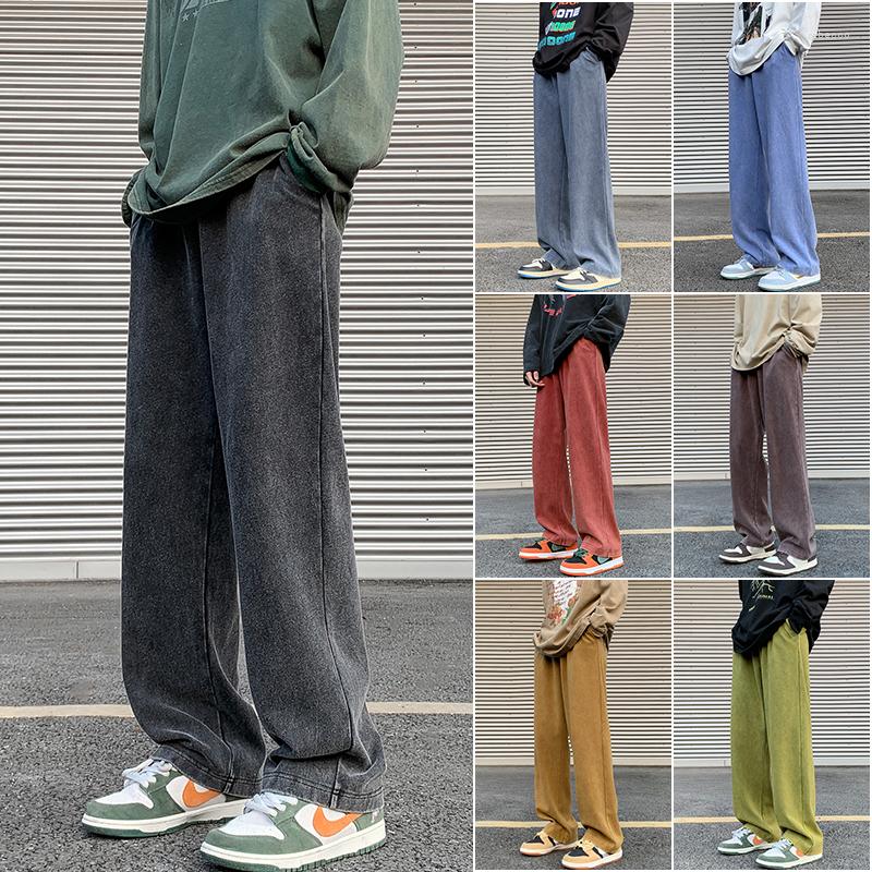 

Men's Pants Men's Streetwear Fashion Baggy American Vintage Washed Straight Trousers Solid Color Wide Leg Loose Jogging Sweatpants, Brown