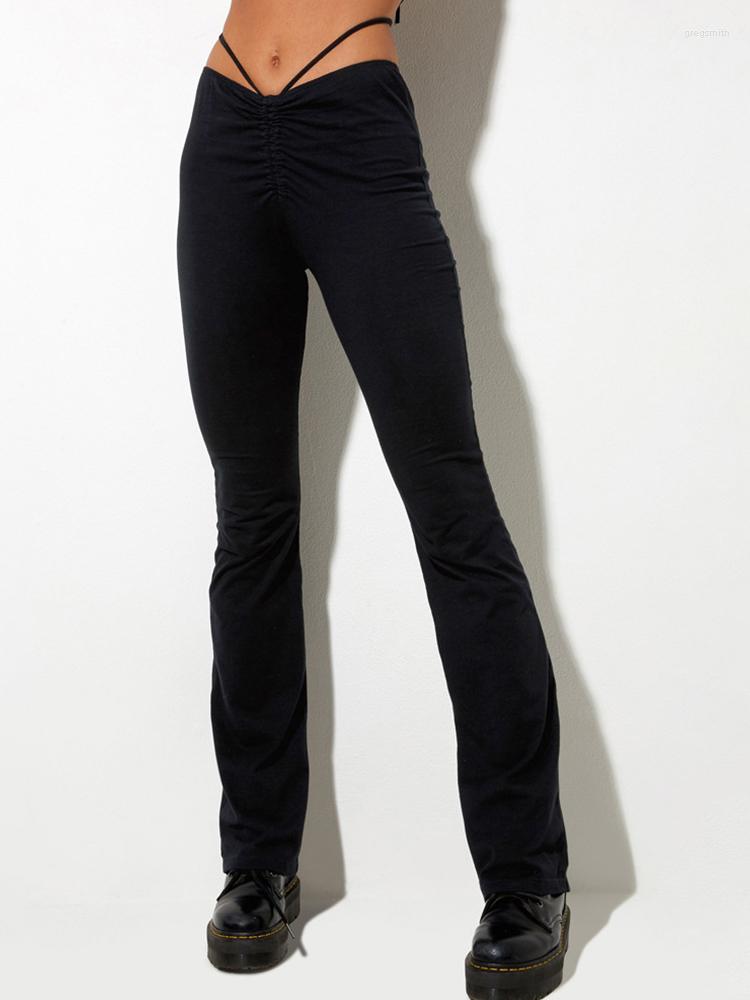 

Women' Pants Flared Leggings Solid Streetwear Sexy Gothic Folds One Piece Bandage Cargos For Women Cargo Y2k Pencil 18-24, Black
