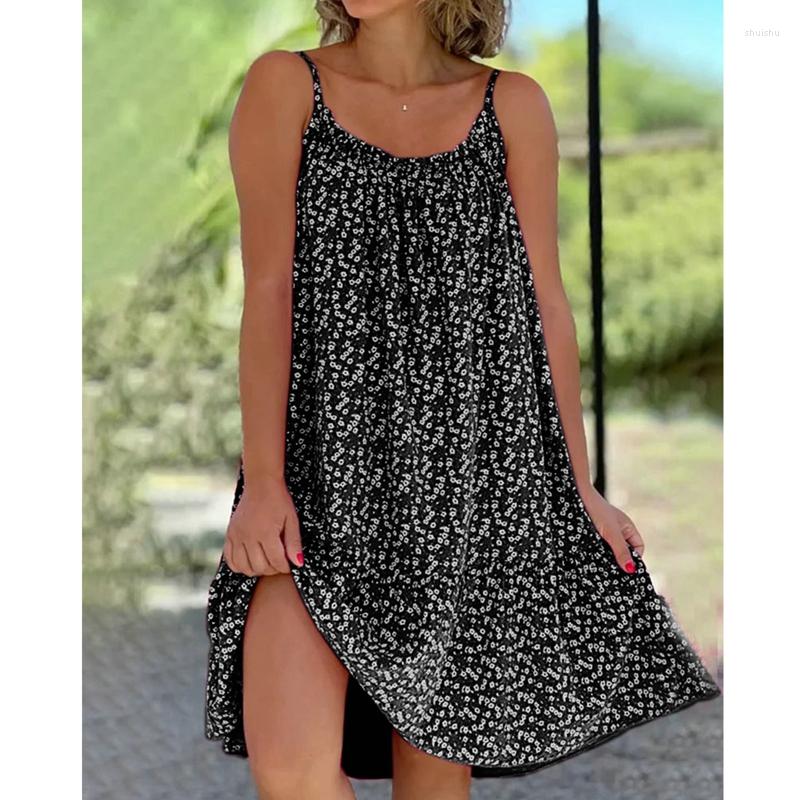 

Casual Dresses Women' Fashion Sling Dress Summer Sleeveless Oversized Printing Party Loose Female, Black