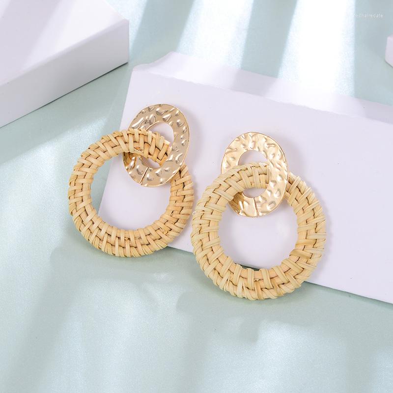 

Dangle Earrings Straw Weave Drop Round Statement For Women Fashion Jewelry Vintage Earring Pendientes Mujer Moda 2023