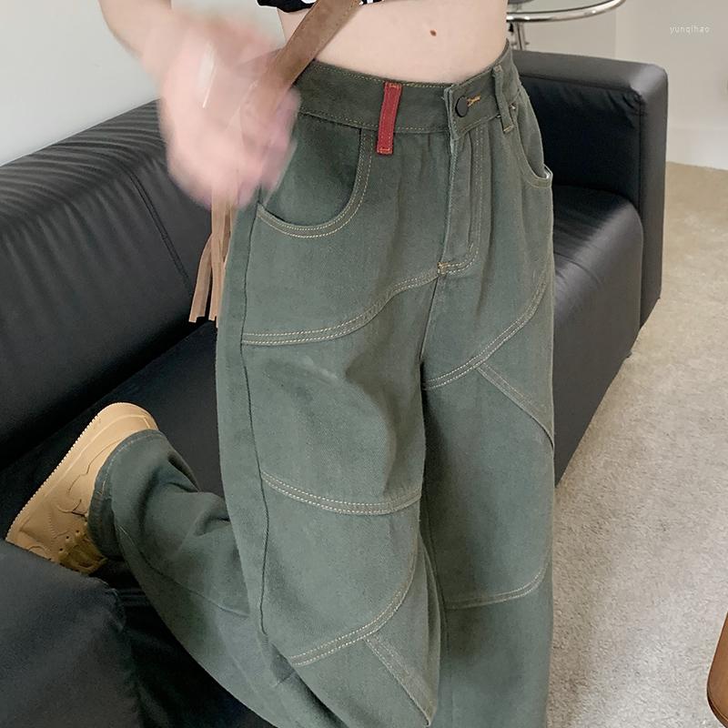 

Women' Jeans Straight Denim Cargo Pants Women High Waist Casual Baggy Slim Vintage Streetwear Wide Leg Trousers Fashion Loose, Green