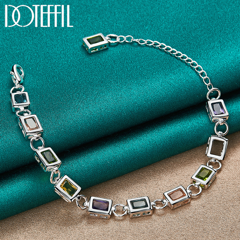 

Chain DOTEFFIL 925 Sterling Silver Square inlaid With Multicolor AAA Zircon Bracelet For Woman Engagement Party Wedding Jewelry 230508