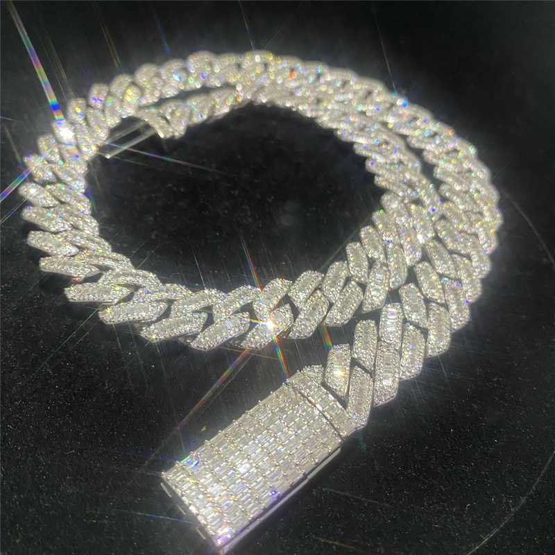 

Custom Hip Hop Rapper Thick 15mm Vvs Moissanite Baguette Diamond Miami Cuban Link Chain Bracelet Men Oem 925 Silver Cuban Chain