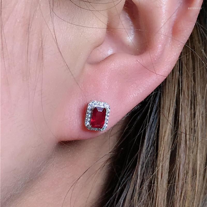 

Stud Earrings Ruby 925 Silver Lady Simple Fresh And Cute