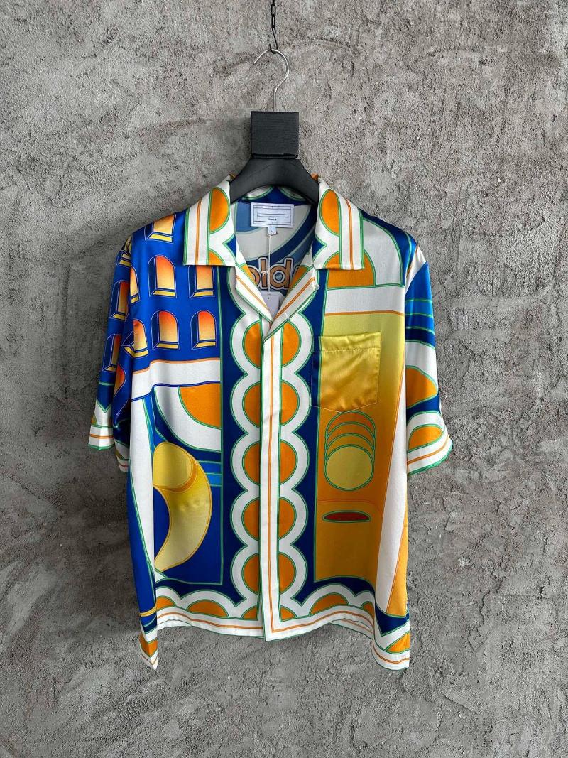 

Men' Casual Shirts Men Geomitry Color Block Prints Short Sleeve Silk Shirt, Top shirt