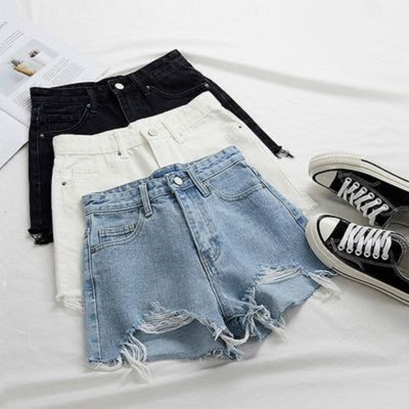 

Womens Shorts Korean Fashion Summer Women Hole High Waist Jeans Burrs Female Build A Word Torn WideLegged Pants Streetwear 230508, White