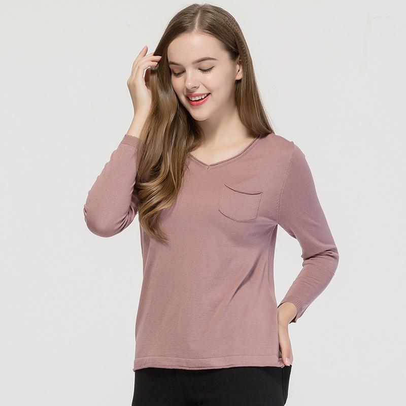 

Women's T Shirts Autumn And Winter Silk Bottoming Blouse Women's Solid Color Loose T-shirt Mulberry Cotton Knitted Warm Top 9087, Beige