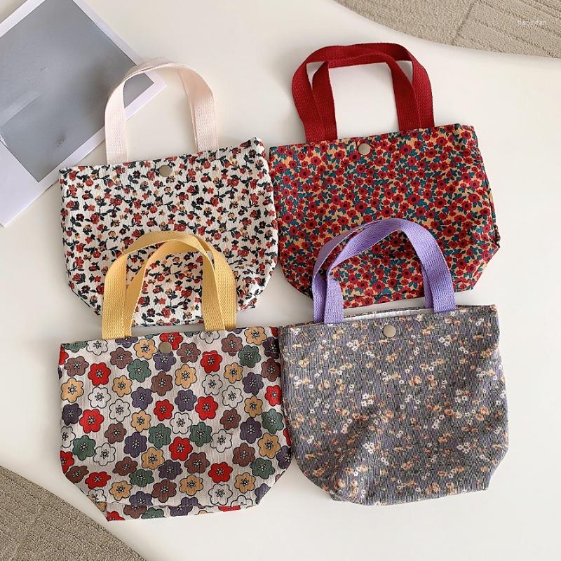 

Evening Bags Vintage Corduroy Women Small Purse Handbags Retro Flower Ladies Shopper Shoulder Cute Girs Students Daily Lunch Bento Bag