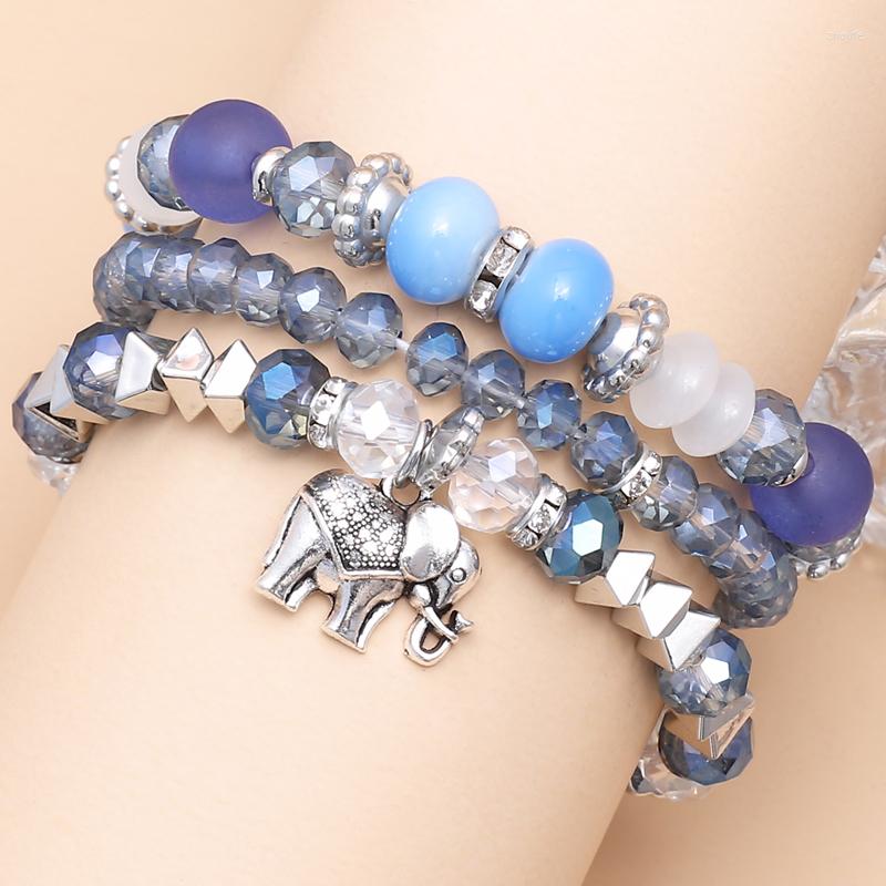 

Charm Bracelets ZOSHI Trendy Crystal Beads Bracelet Set For Women Multilayer Beaded Silver Plated Elephant Pendant Bangles Jewelry