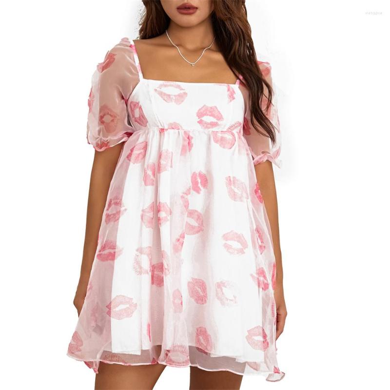 

Party Dresses TETYSEYSH Women' Summer Cute Puff Sleeve Tulle Princess Dress Square Collar Mesh Prom Evening Mini Clothing, Pink