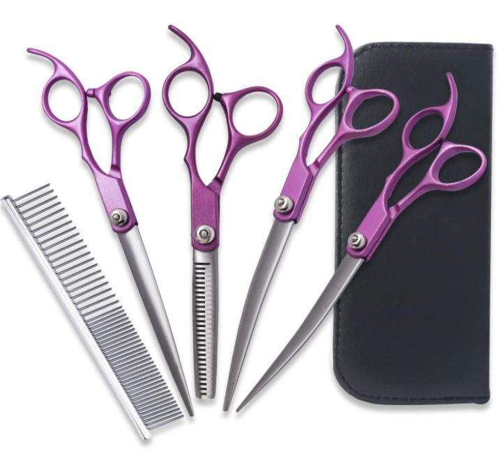 

4pcsset Professional Pet 7 inch Shears Cutting Hair Scissors set Dog Grooming Clipper Thinning Barber Hairdressing Scissors1540723