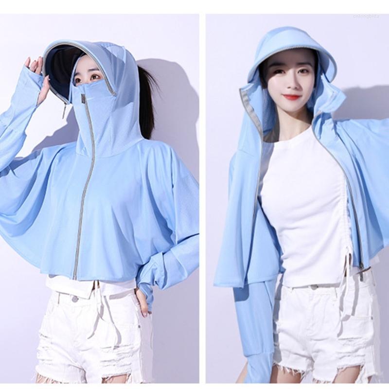 

Women's Polos Womens UV-proof Sunscreen Coat Solid Color Ice Silk Long Sleeves Top Shirts Cycling Breathable Blouses For Summer, White