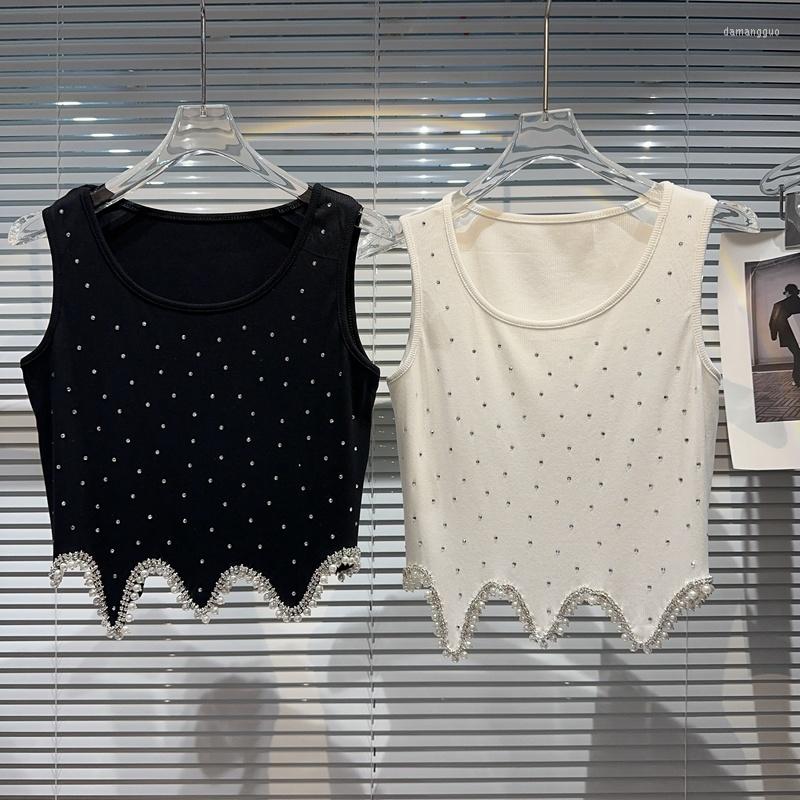 

Women's Tanks PREPOMP 2023 Summer Arrival Sleeveless Rhinestone Diamonds Embroidered Beadings Tank Top Women Vest 132, Black