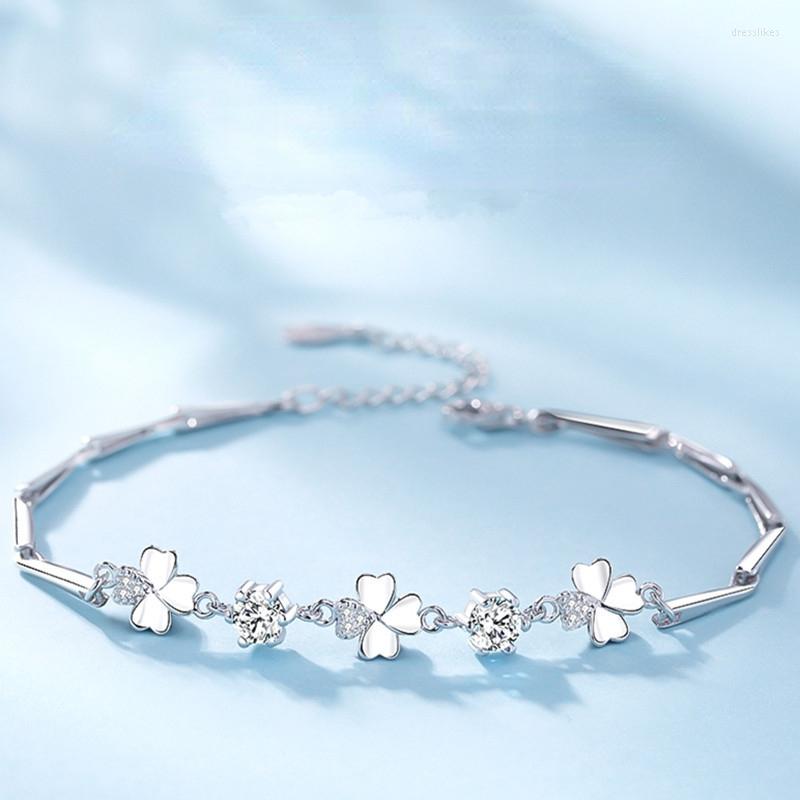

Link Bracelets Lucky Four-leaf Clover Bracelet Female Korean Version Simple Fashion Micro-inlaid Zircon Valentine's Day Gift