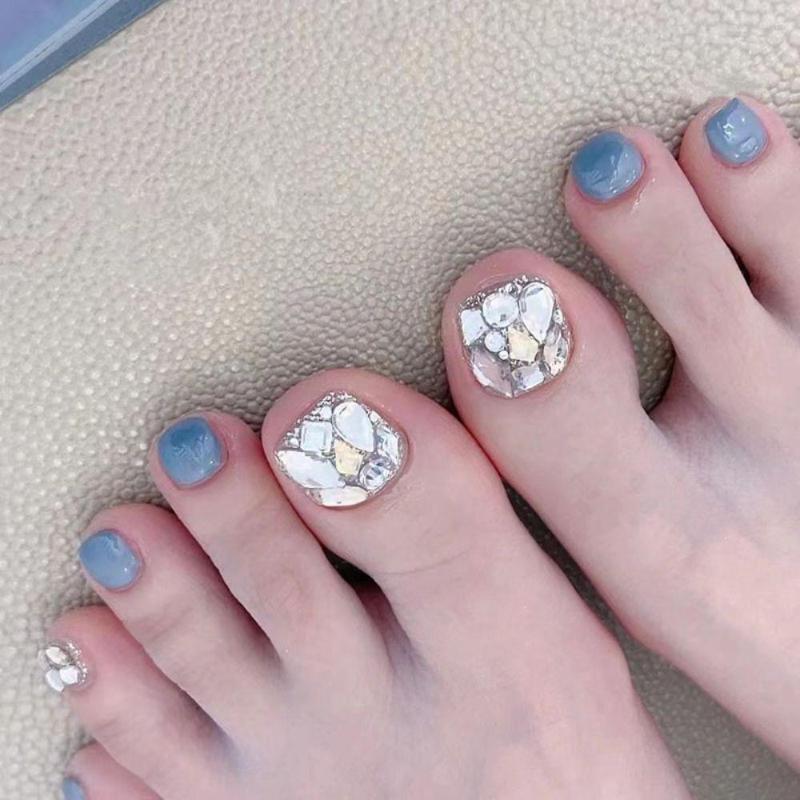 

False Nails 24Pcs/Set Removable Manicure Toe Nail Patch Finished Fake Toenails Artificial Square Head Press On Wear Toenail Full Cover