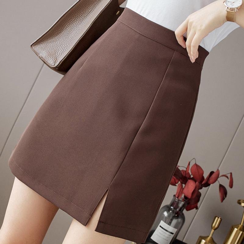 

Skirts Womens Fashion Solid Invisible Zipper High Waist Mini A-Line Women Short Skirt Casual Summer Kawaii Female Falda, Coffee color