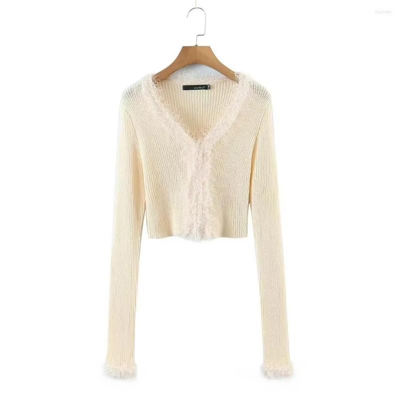 

Women' Sweaters Women Black/White V-neck Sexy Plush Fashion Casual Cardigan Furry Knitted Vintage Long Sleeve Coat Tops