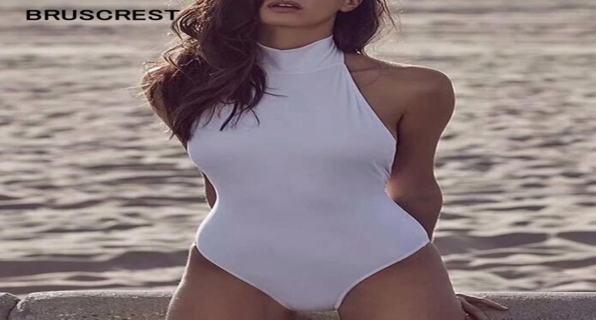

Summer sexy turtleneck bodysuit white black sleeveless backless halter rib body suits for women streetwear3843234, Red