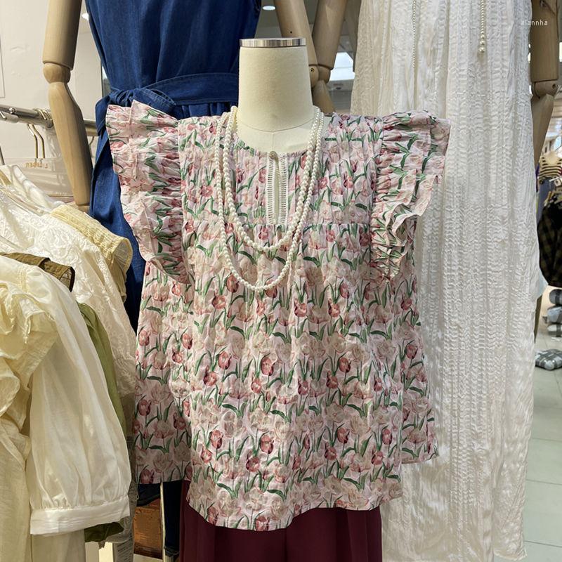 

Women' Blouses Korobov Vintage Ruffled Edge Flying Sleeve Shirts Summer Fold Design Floral Korean Fashion Female Camisas Y Blusas, Photo color