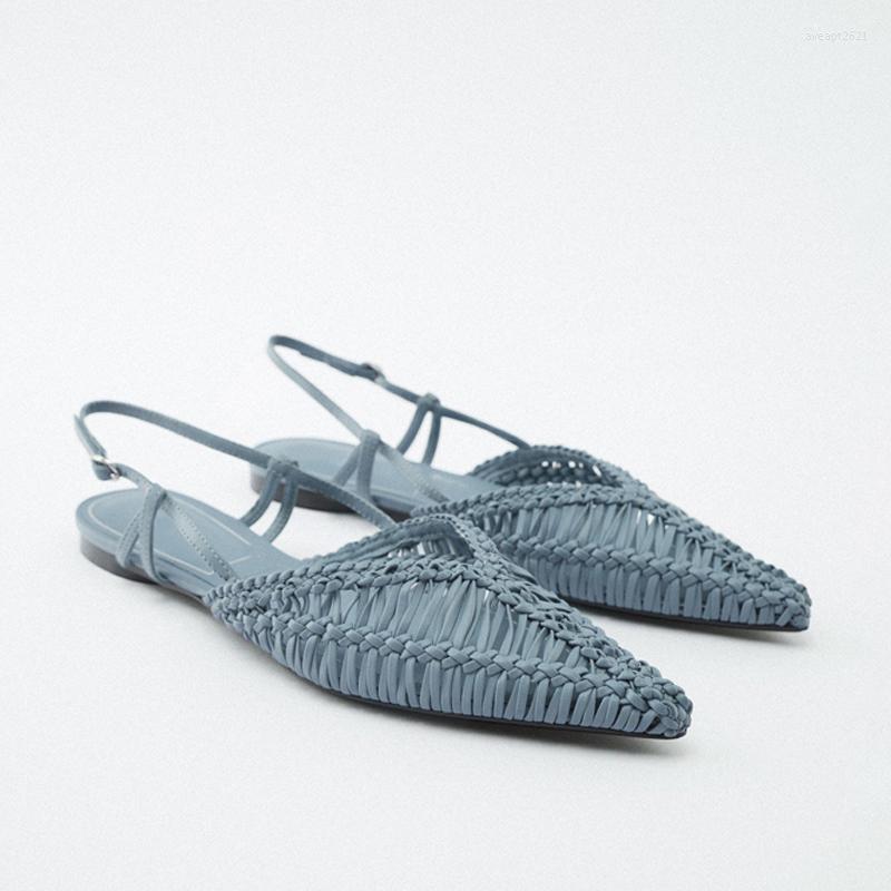 

Sandals 2023 Summer Weave Flat Women Pointed Toe Slingback Shallow Casual Ankle Buckle Gladiator For, Black