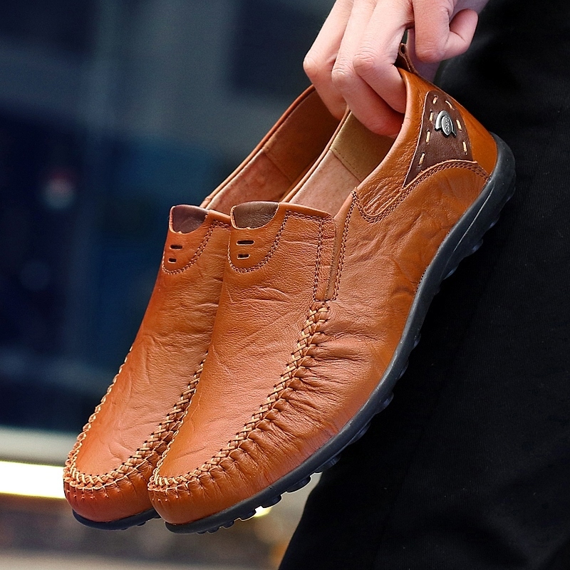 

Dress Shoes Leather Shoes Men Fashion Leather Genuine High Quality Luxury Brand Comfortable Men Casual Driving Shoes Plus Size 37-47 230509, Black