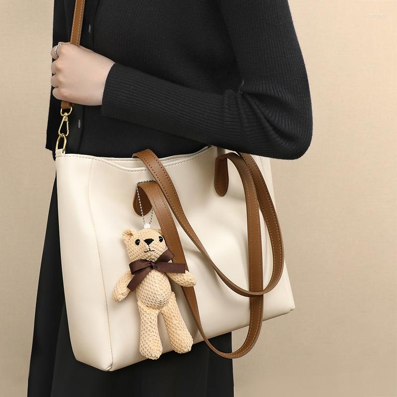 

Evening Bags Women Split Leather Shoulder Bear Accessories Solid Multifunction Handbags Large Capacity Fashion Crossbody Bucket, Beige