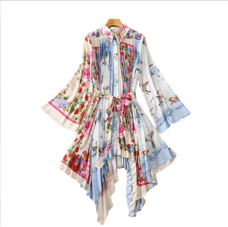 

304 XXL 2023 Spring Flora Print Dress Crew Neck Long Sleeve Lapel Neck Polyester Panelld DRess Luxury Fashion Prom Womens Clothes SH, Customize