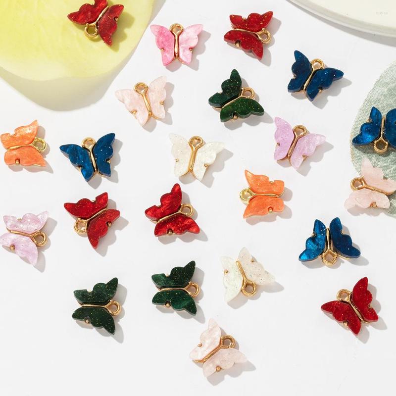 

Charms 20Pcs/Lot 14 13MM Multicolor Acrylic Butterfly Bracelet Earring Pendant For DIY Jewelry Making Charm Accessories Wholesale
