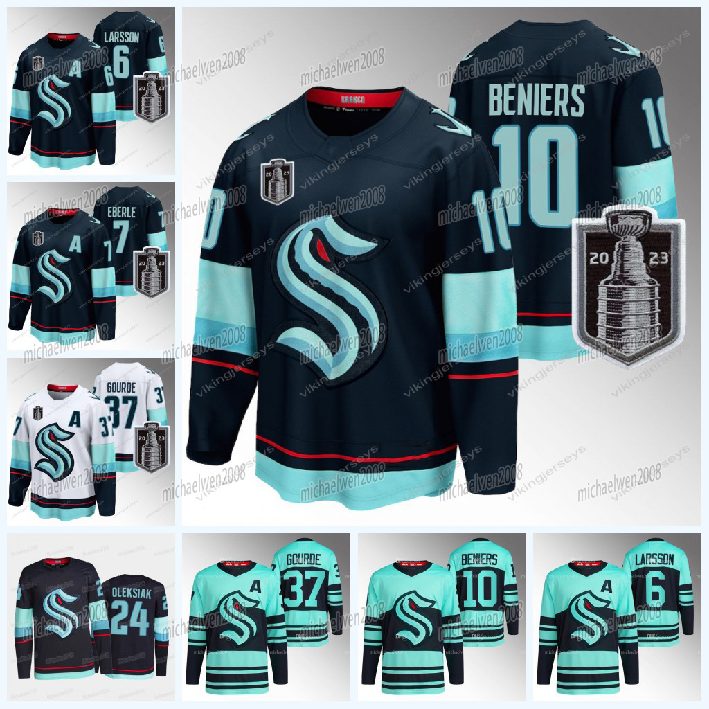 

Seattle 2023 Stanley Cup Kraken Matty Beniers Yanni Gourde Jared McCann Morgan Geekie Eberle Andre Burakovsky Jamie Oleksiak Adam Larsson Philipp Grubauer, Black